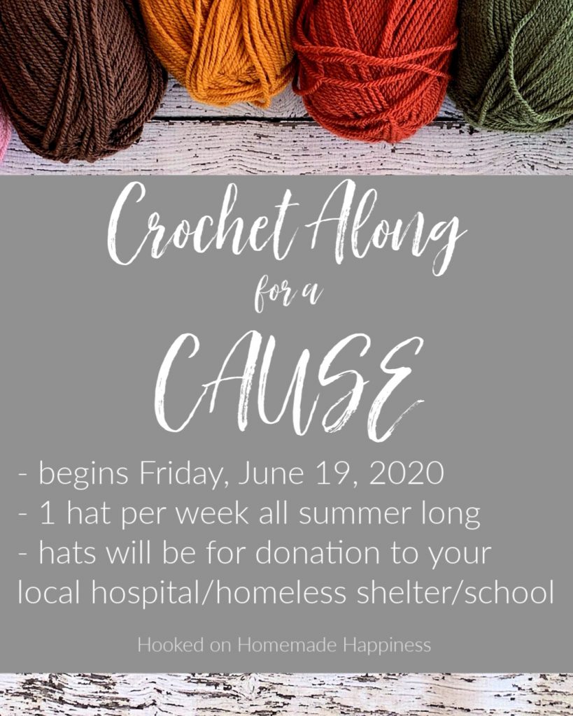 Hi friends! I’m excited to start this year’s Crochet Along for a Cause! Last year was such a success and so much fun. Last year we made over 9,000 hats for donation!