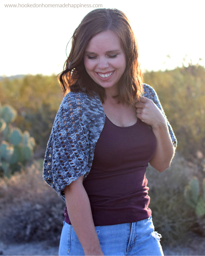 Sidewalk Shrug Crochet Pattern - The Sidewalk Shrug Crochet Pattern is a beginner friendly, lightweight shrug that is perfect for warm fall afternoons.