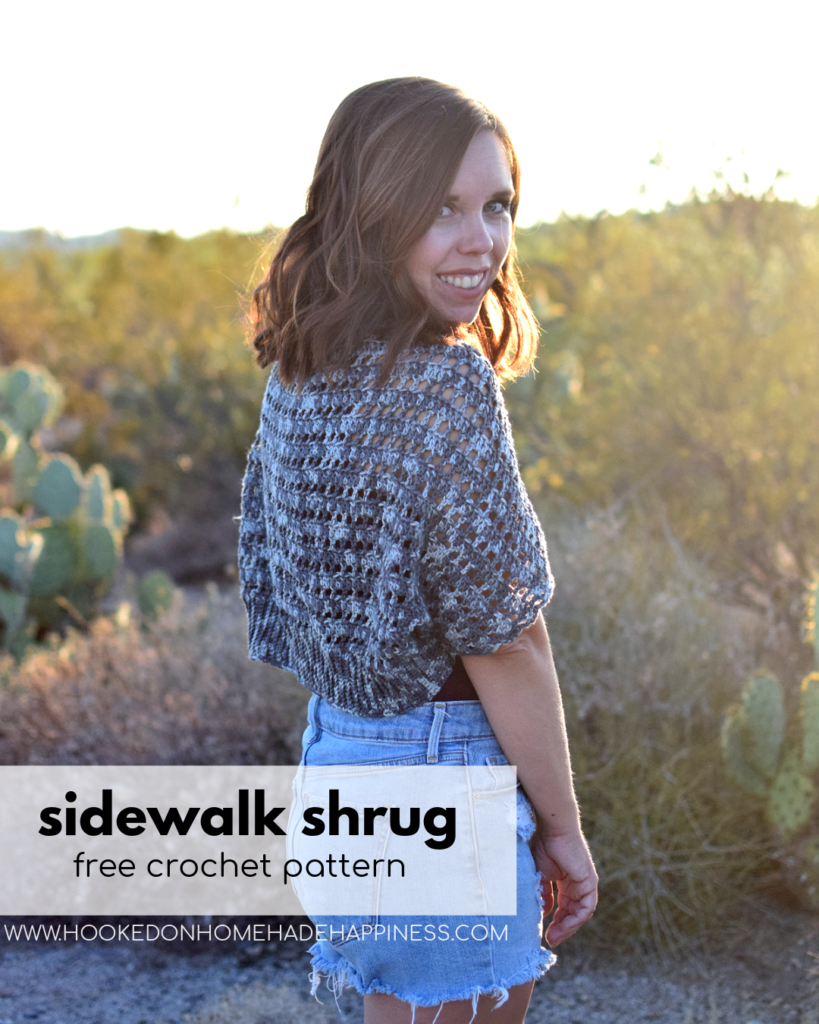 Sidewalk Shrug Crochet Pattern - The Sidewalk Shrug Crochet Pattern is a beginner friendly, lightweight shrug that is perfect for warm fall afternoons.