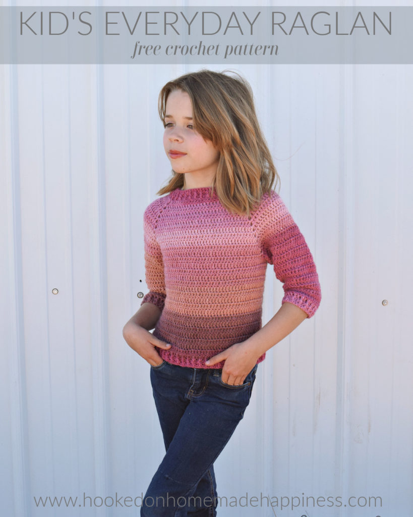 Kid's Everyday Raglan Crochet Pattern - The Kid's Everyday Raglan Crochet Pattern is an easy, beginner level, top-down sweater! This is easily customizable and could easily be made for boys and girls.