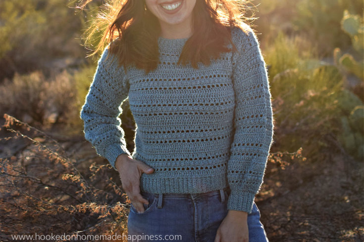 Kindred Sweater Crochet Pattern- The Kindred Sweater Crochet Pattern is my new favorite sweater! It uses a fun and easy stitch combination. I used double crochet, chain stitches, and the berry stitch to create this texture.