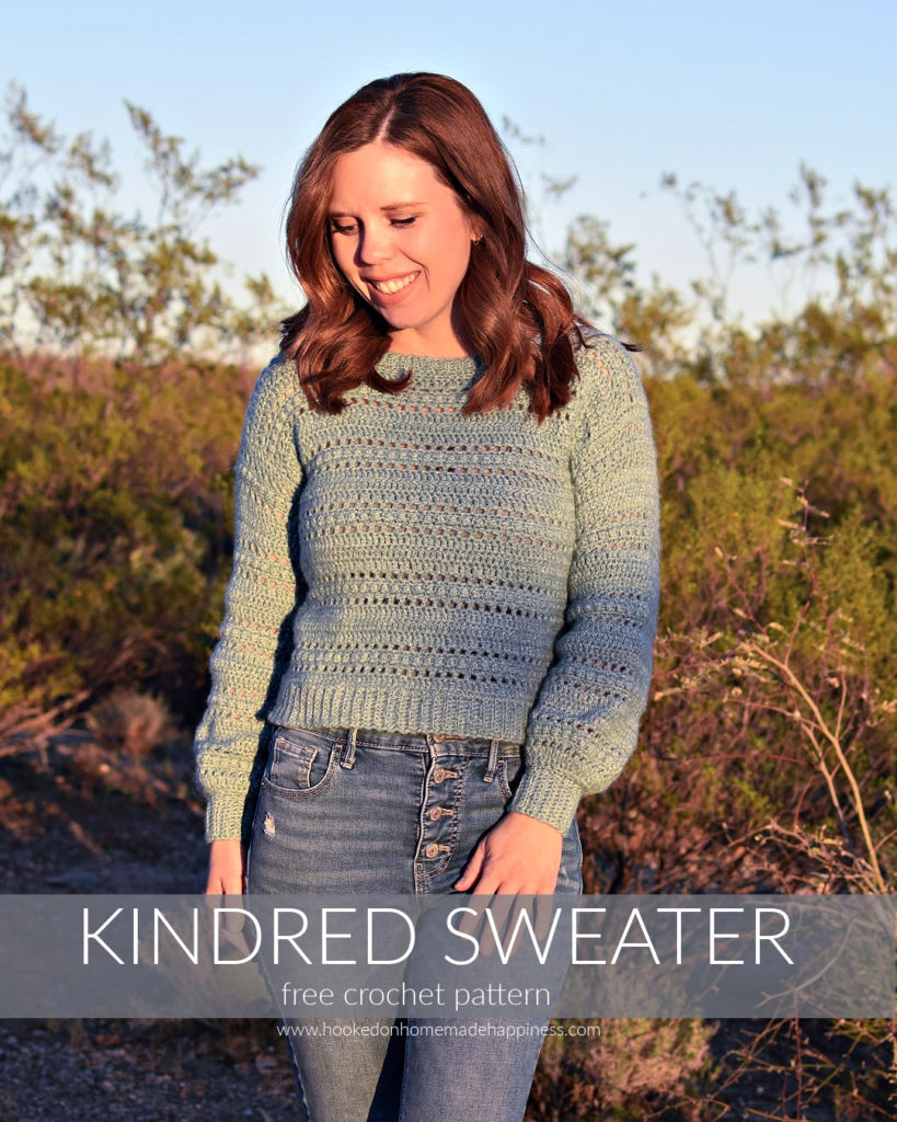 Kindred Sweater Crochet Pattern - The Kindred Sweater Crochet Pattern is my new favorite sweater! It uses a fun and easy stitch combination. I used double crochet, chain stitches, and the berry stitch to create this texture. 
