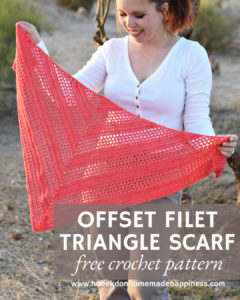 Offset Filet Triangle Scarf Crochet Pattern - The Offset Filet Triangle Scarf Crochet Pattern has a fun design that is easily made with an 8 row repeat!