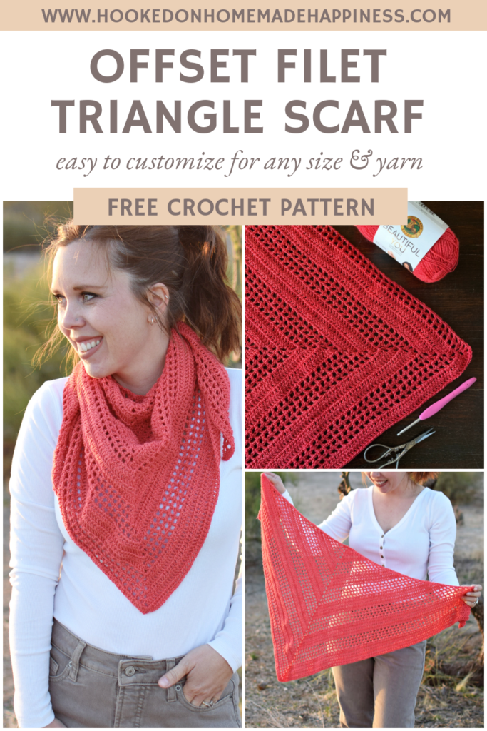 Offset Filet Triangle Scarf Crochet Pattern - The Offset Filet Triangle Scarf Crochet Pattern has a fun design that is easily made with an 8 row repeat!