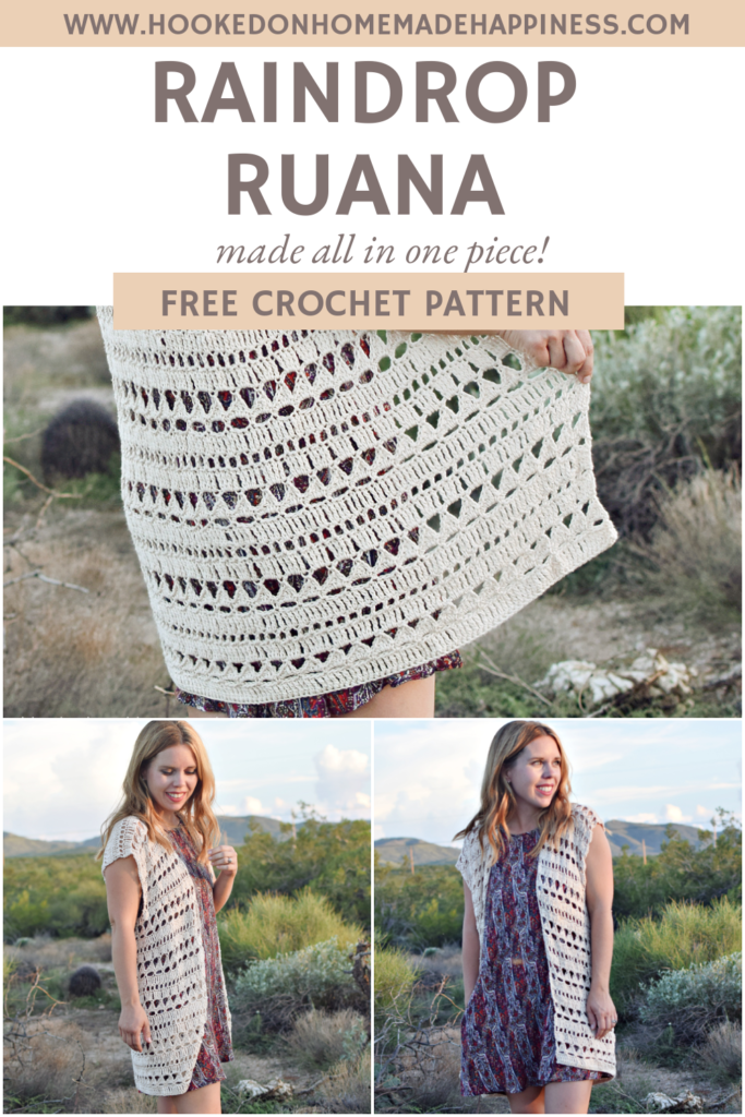 Raindrop Ruana Crochet Pattern - The Raindrop Ruana Crochet Pattern has a unique stitch combination and a simple all-in-one construction. This lightweight piece is perfect for layering on a warm evening out.