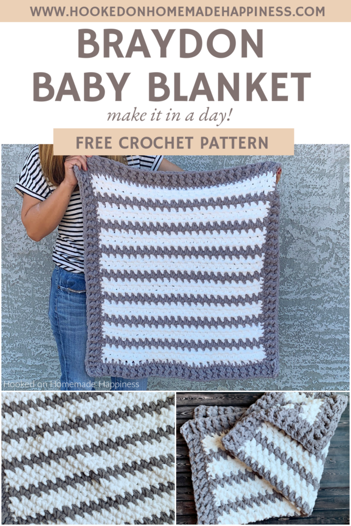 Braydon Baby Blanket Crochet Pattern - The Braydon Baby Blanket Crochet Pattern is an easy & quick baby blanket. Because of the super bulky yarn and the 1 row repeat, I was able to make it in just a day!