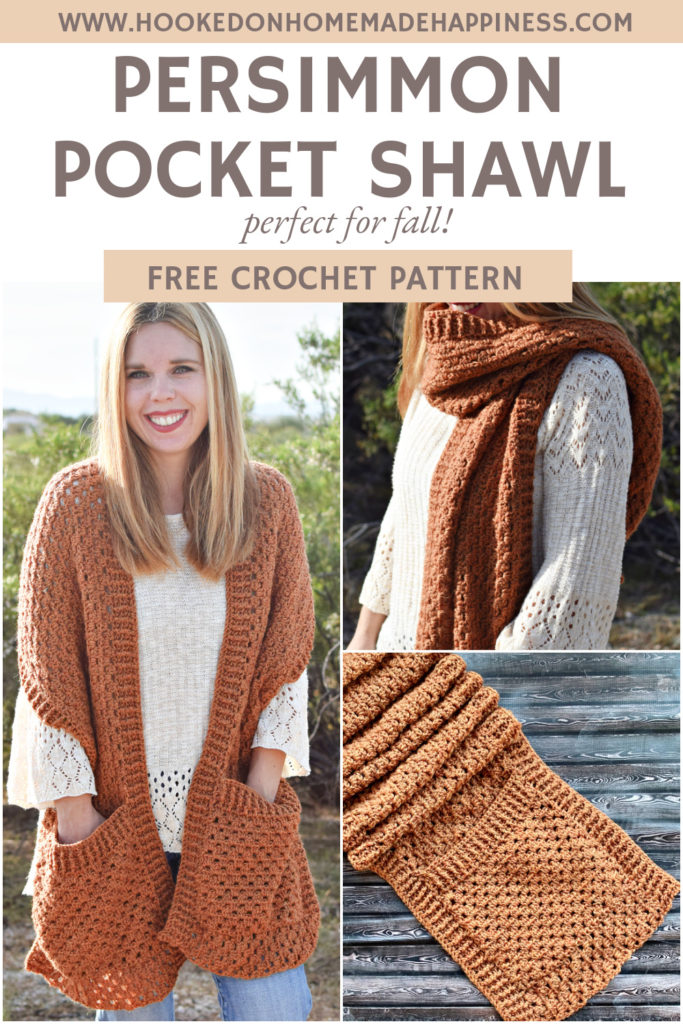 Persimmon Pocket Shawl Crochet Pattern - The Persimmon Pocket Shawl Crochet Pattern is the perfect pattern to get you ready for fall! It uses the classic granny stitch with a textured ribbing.