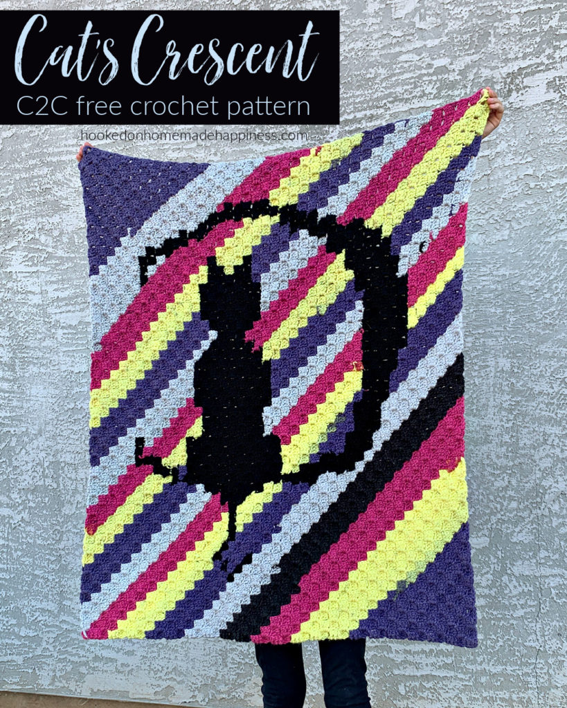 Cat's Crescent C2C Free Crochet Pattern - The Cat's Crescent Blanket C2C Crochet Pattern is a fun blanket for Halloween or anytime of the year!