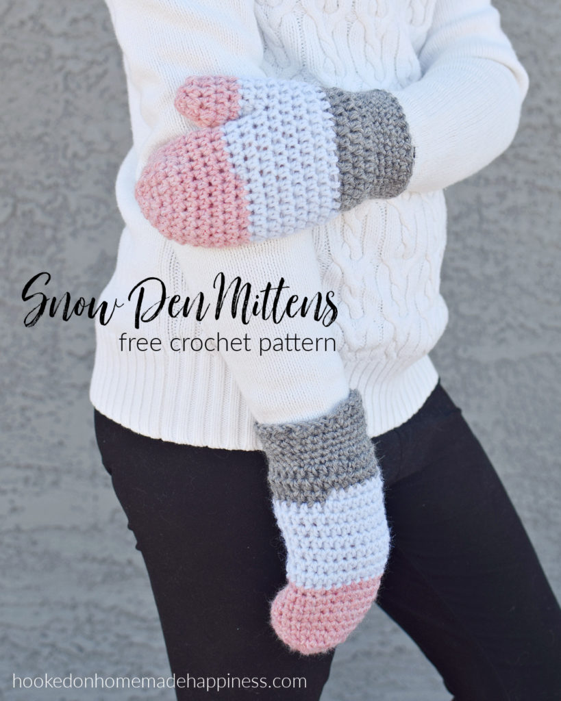 Snow Den Mittene FREE CROCHET PATTERN - These simple Snow Den Mittens Crochet Pattern are made with basic stitches and are perfect for a beginner mitten-maker!