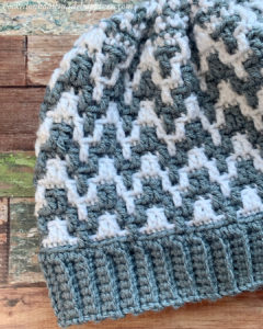 Mosaic Beanie Crochet Pattern - This Mosaic Beanie Crochet Pattern is so much easier than it looks! With just a 3 row repeat, without any color changes within a round, you can create this chevron style pattern!