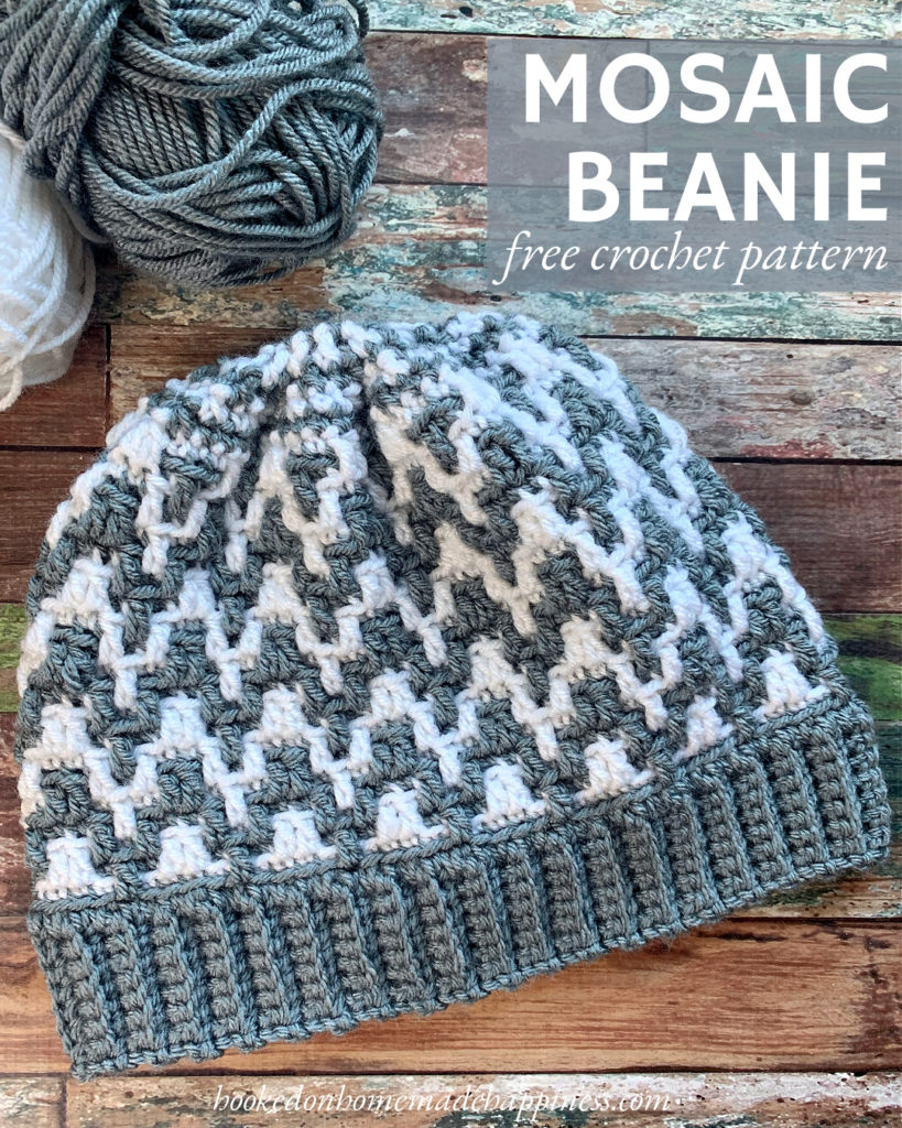 Mosaic Beanie Crochet Pattern - This Mosaic Beanie Crochet Pattern is so much easier than it looks! With just a 3 row repeat, without any color changes within a round, you can create this chevron style pattern!