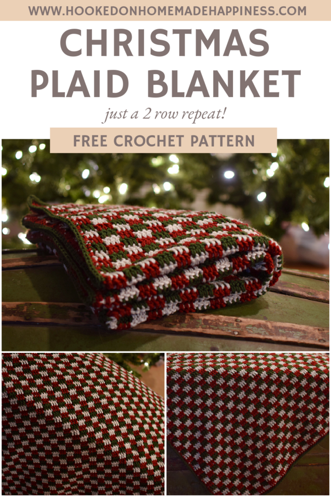 Christmas Plaid Blanket Crochet Pattern - This Christmas Plaid Blanket Crochet Pattern is made with just a 2 row repeat and without many ends to weave in!