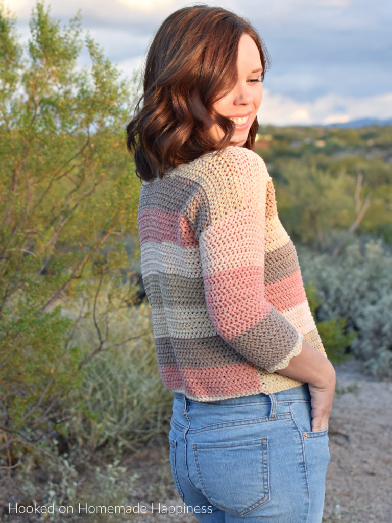 Driftwood Top Crochet Pattern - The Driftwood Top Crochet Pattern uses a variation of a half double crochet to create a tightly woven fabric. The scallops along the sleeves and neckline add a fun, feminine touch!