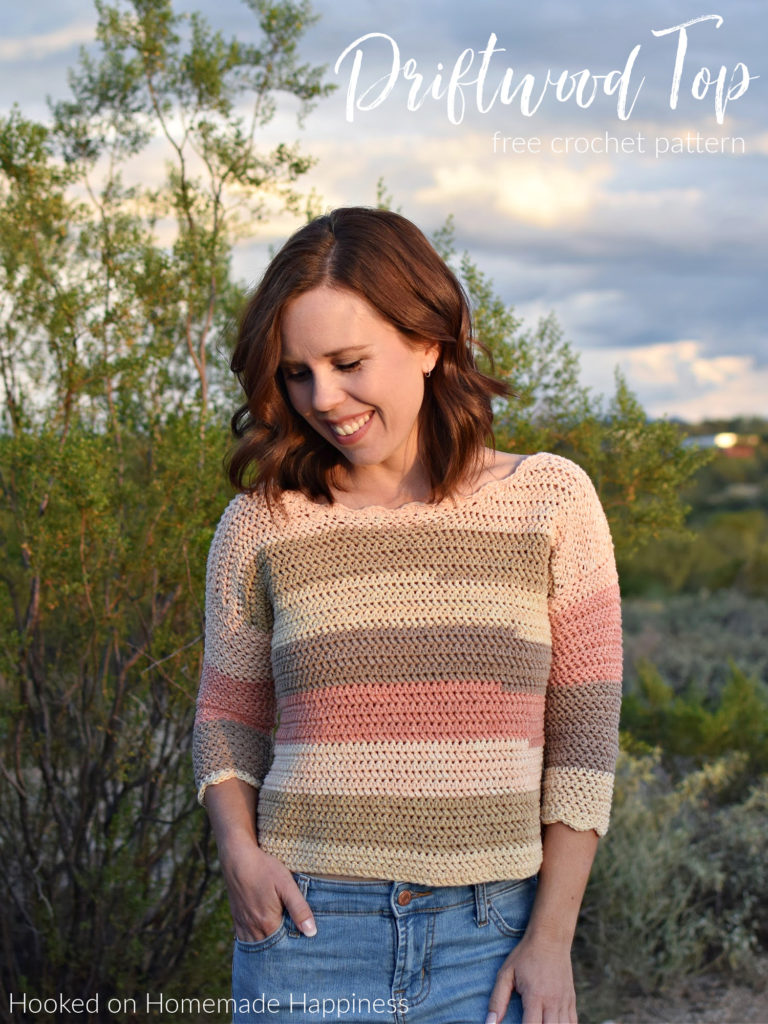 Driftwood Top Crochet Pattern - The Driftwood Top Crochet Pattern uses a variation of a half double crochet to create a tightly woven fabric. The scallops along the sleeves and neckline add a fun, feminine touch!