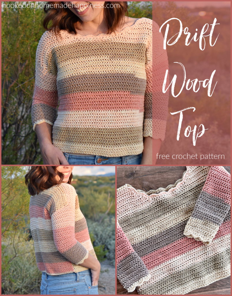 Driftwood Top Crochet Pattern - The Driftwood Top Crochet Pattern uses a variation of a half double crochet to create a tightly woven fabric. The scallops along the sleeves and neckline add a fun, feminine touch!