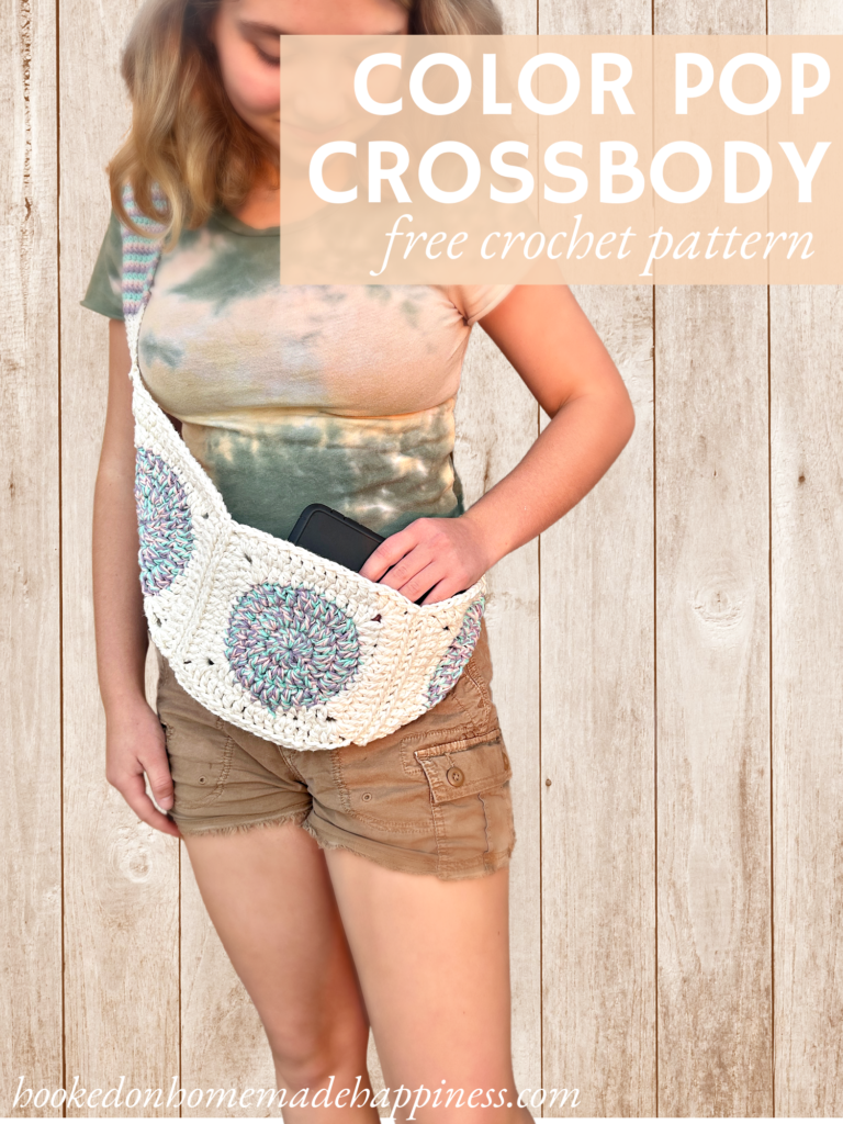 Color Pop Crossbody Bag Crochet Pattern - This Color Pop Crossbody Bag Crochet Pattern is made with just 4 simple granny squares and a strap! By using 3 strands of DK weight at the same time, it works up quickly. The end result is a nice and sturdy bag.