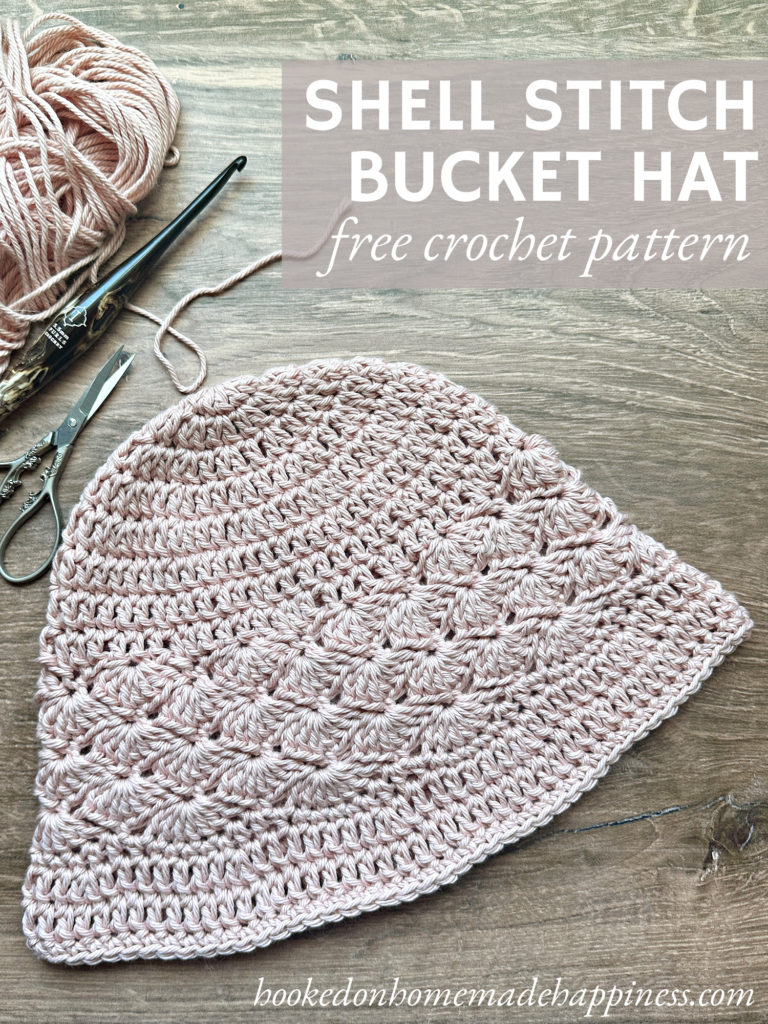Shell Stitch Bucket Hat Crochet Pattern - The Shell Stitch Bucket Hat Crochet Pattern is a quick, summer hat. It features a simple shell texture above a slightly flared brim. 