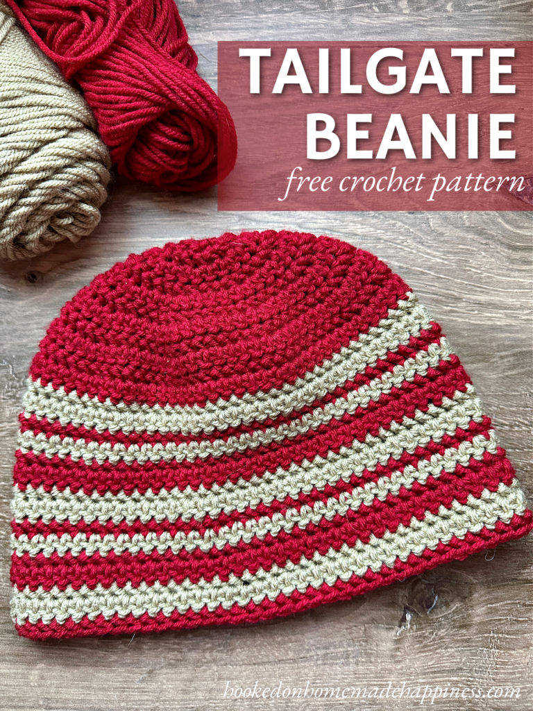 Tailgate Beanie Crochet Pattern - The Tailgate Beanie Crochet Pattern uses a tightly woven stitch called Herringbone Half Double Crochet. It creates a thick and solid piece of fabric. You can easily customize this beanie to show off your favorite team!