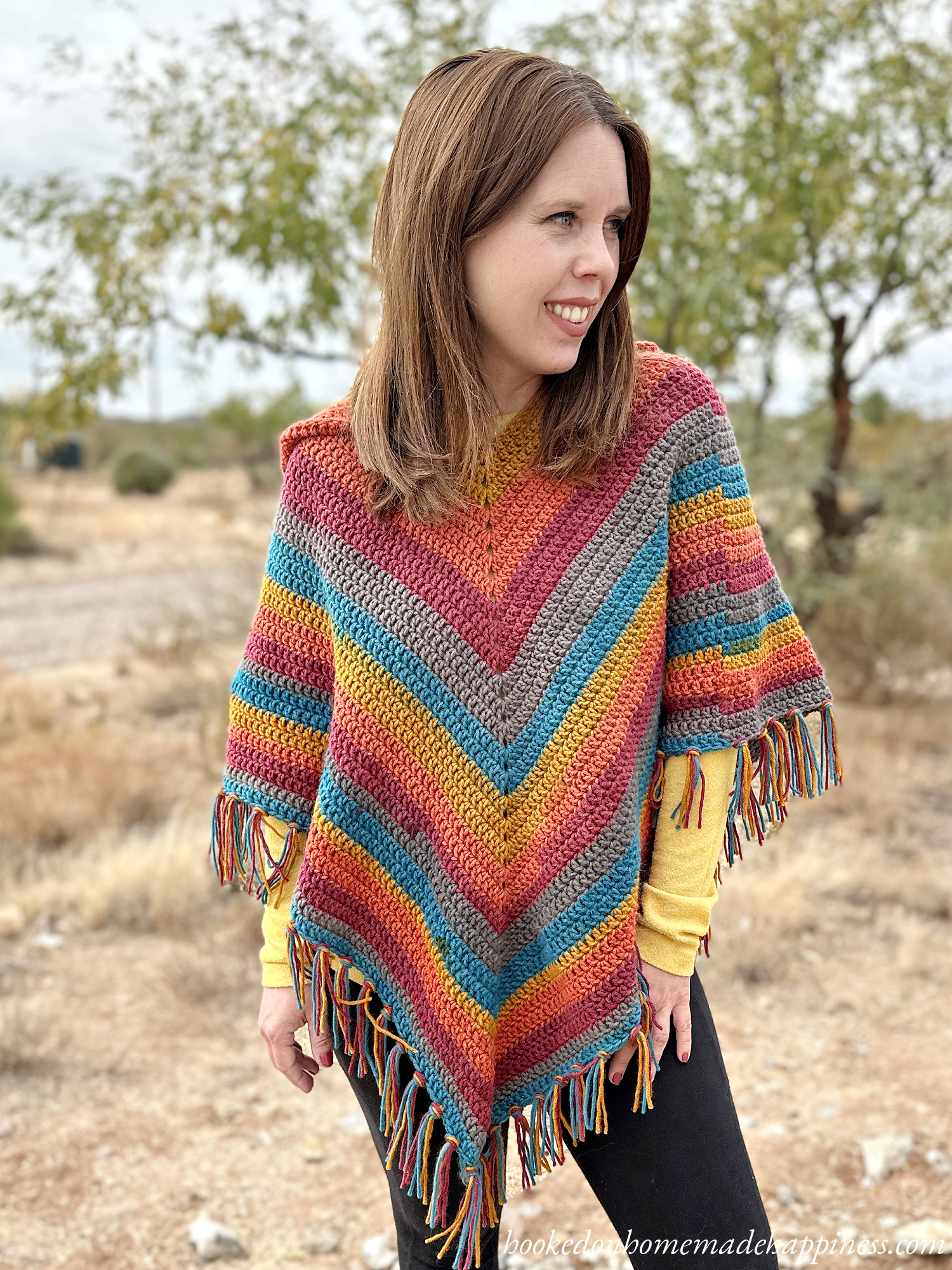 Easy All Double Crochet Hooded Poncho Hooked on Homemade Happiness