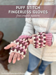 The Puff Stitch Fingerless Gloves Crochet Pattern are perfect for a small gift or stocking stuffer! They are quick and fun to make.