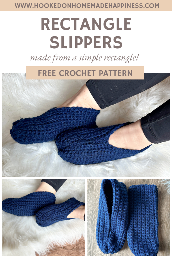 The Rectangle Slippers Crochet Pattern are really made from a simple rectangle! If you can crochet a rectangle, using all single crochet stitches, then you can make these comfy slippers. They would make a great stocking stuffer or secret Santa gift.