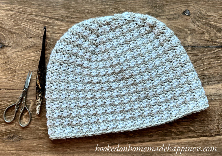 The Houndstooth Beanie Crochet Pattern is made by simply alternating double crochet and single crochet!